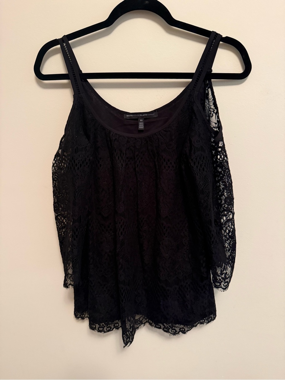 White House Black Market  Black Lace Cold-Shoulder Blouse